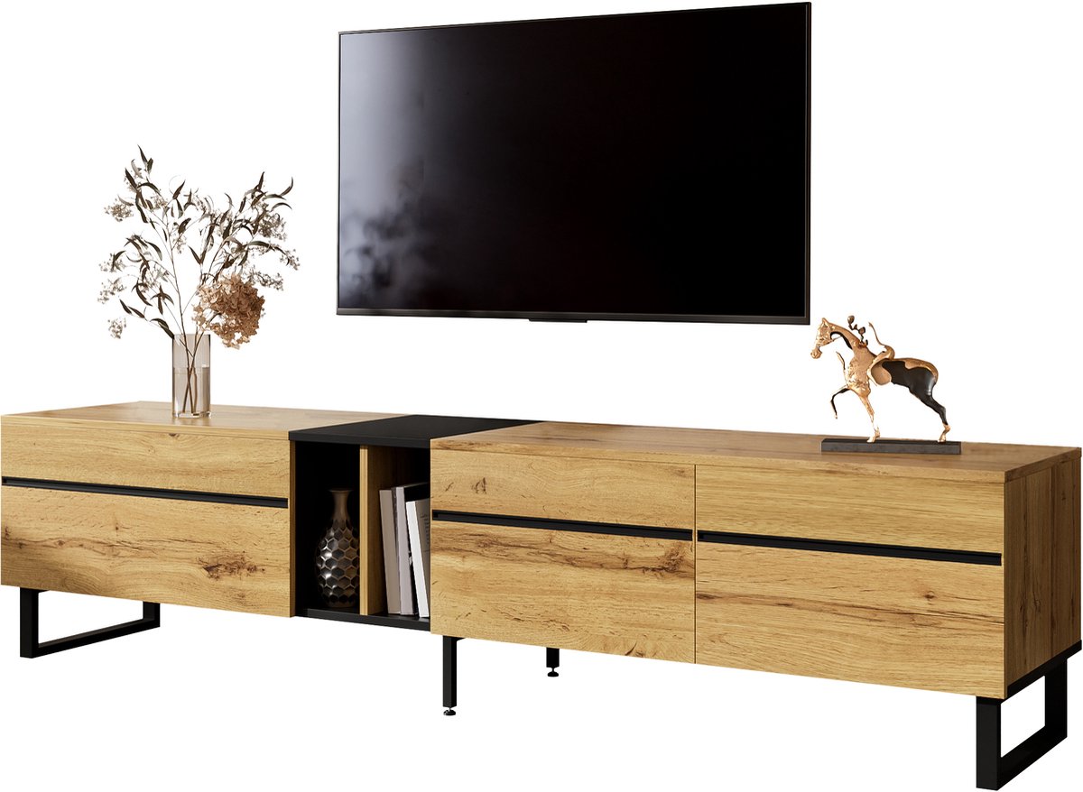Clruro TV-Meubel- 180 cm - Klapvak, Open Vakken, Doppeldeuren - Minimalistisch TV-Lowboard, Veel Opbergruimte - MDF - Wit Hout
