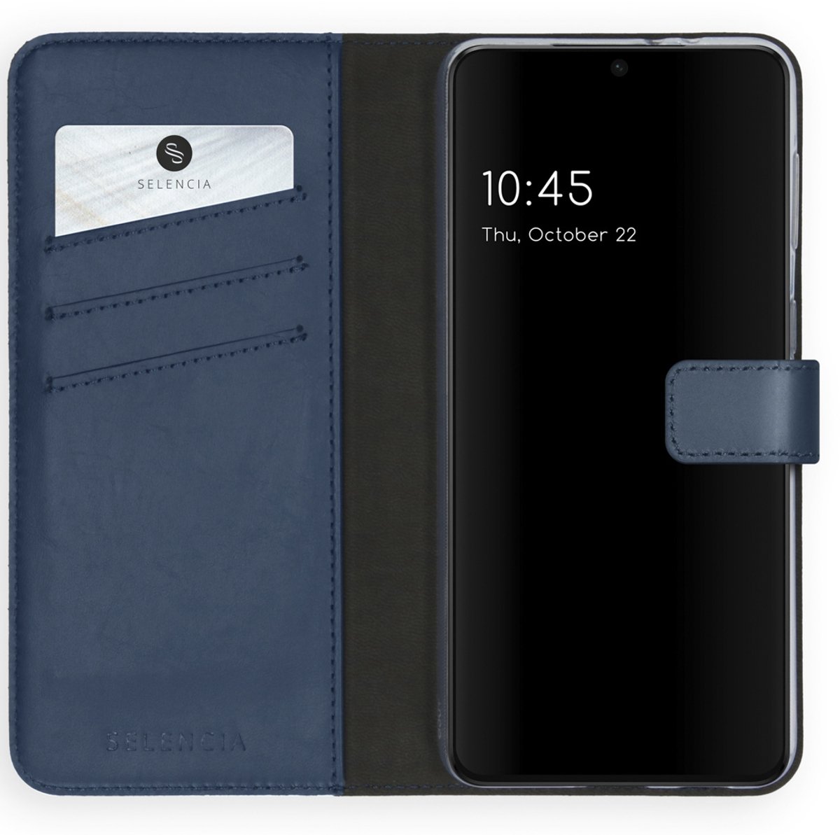 Selencia Hoesje - Geschikt voor Samsung Galaxy S21 - Echt Lederen Bookcase - Blauw