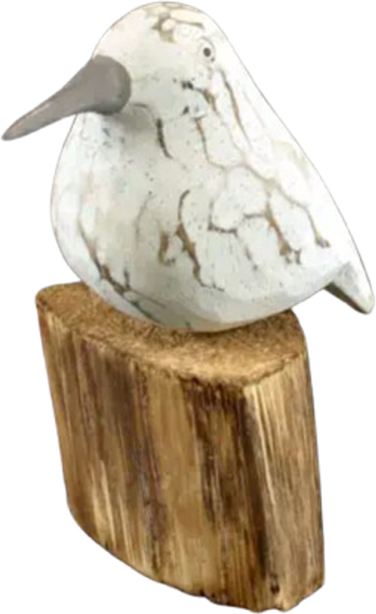 Vogel op stam 15x9cm Antique white/natural woon decoratie
