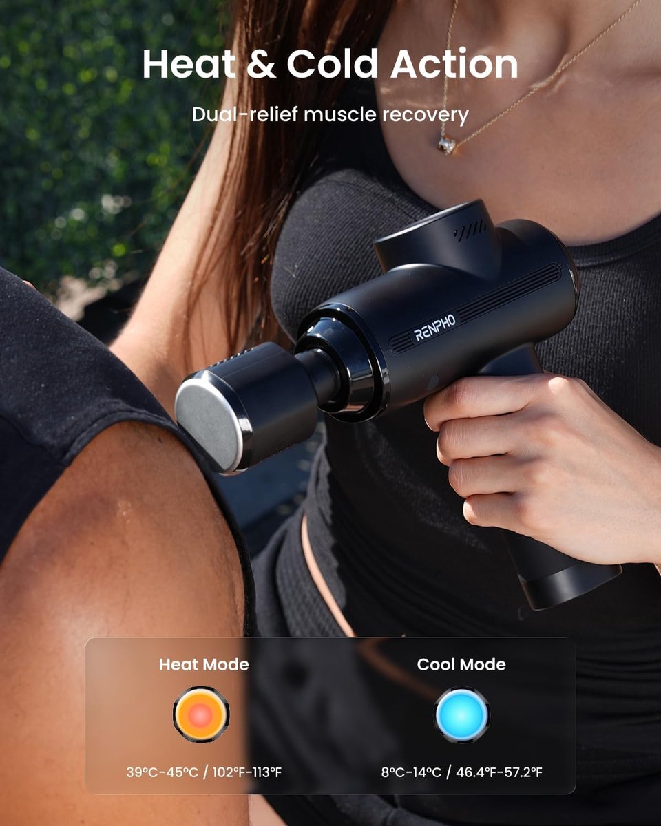 RENPHO Active Thermacool Massage Gun - Warmte- & Koudetherapie - Krachtige Percussie Massage - 5 Massagekoppen - Stil & Oplaadbaar - Spierherstel & Ontspanning — cadeau in Sport & Outdoor - foto 6