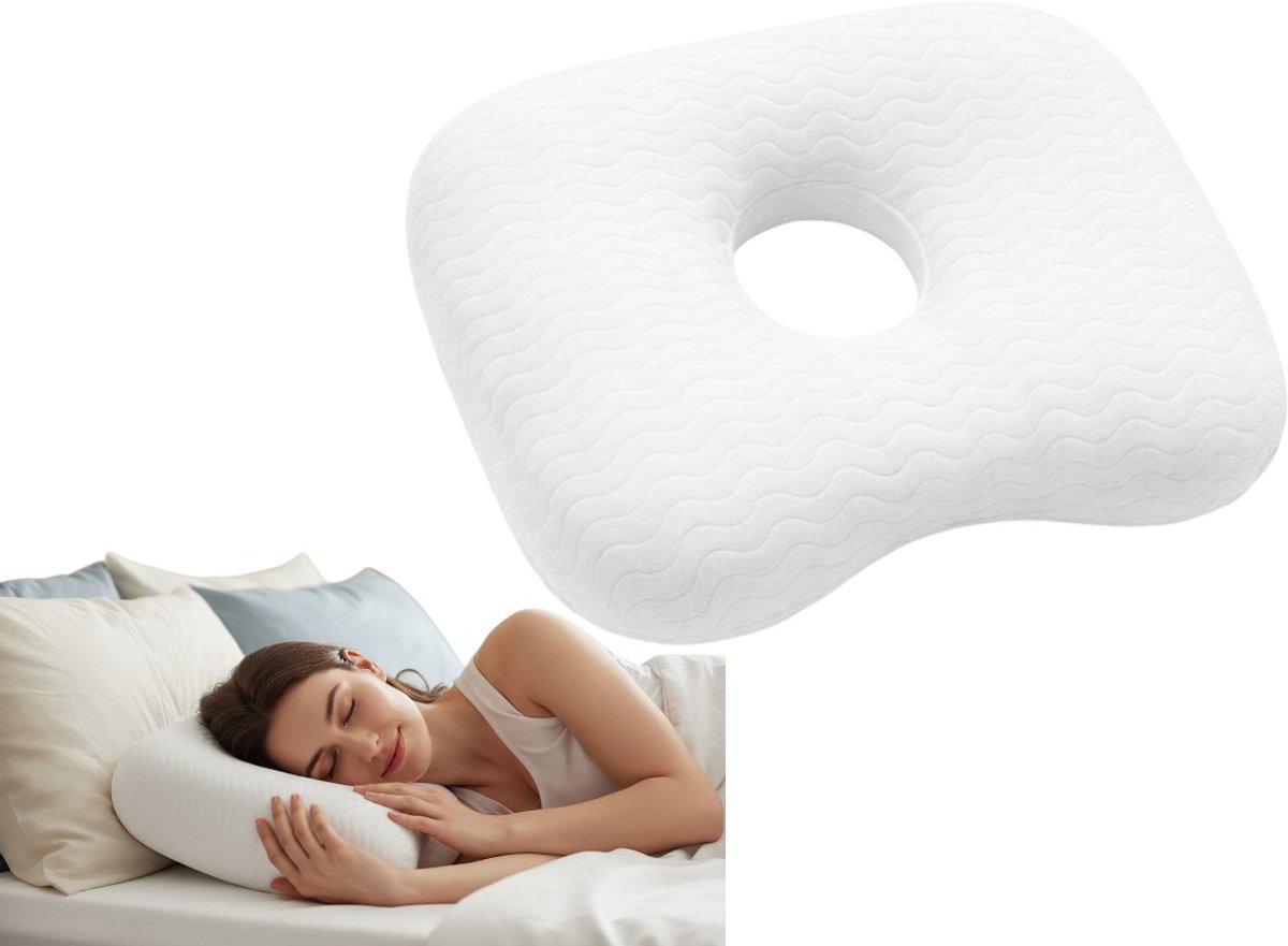 Dutchers® Oorkussen - Donut Kussen - Ringkussen - Piercing Kussen - Oorpijn - Orthopedisch Hoofdkussen - Oordoppen Slapen - Zijslaapkussen - Piercingkussen - Wit