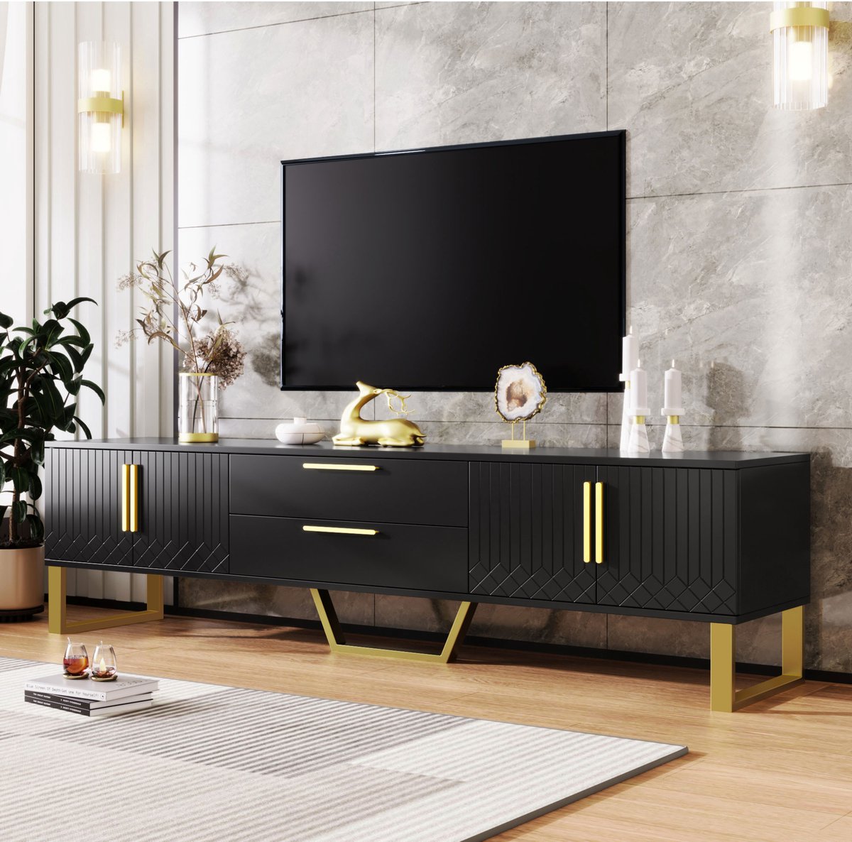 REDOM - TV-meubel - MDF - hoogglans afwerking - 170*40*53,5cm Black