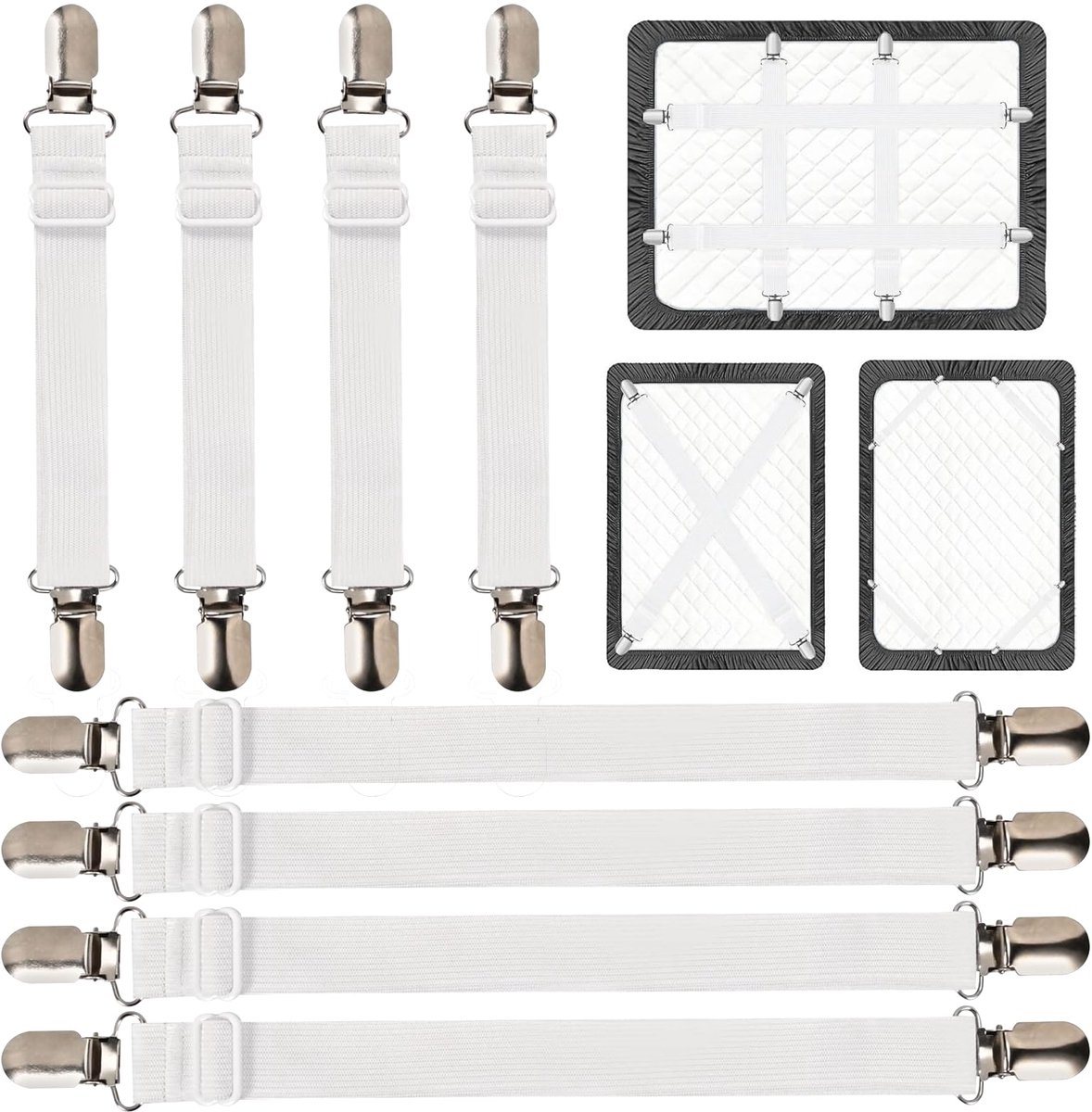 IMPERATORIS® Bedlaken Spanners - Lakenspanners - Elastische Bretels voor Hoeslaken - Verstelbaar - Voorkomt Verschuiven - verpakking van 8