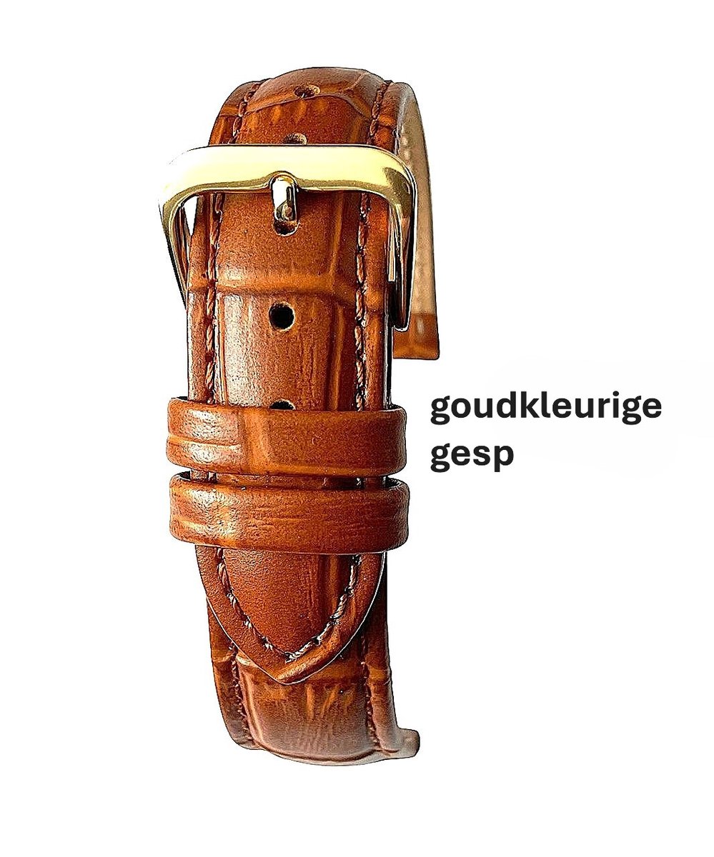 Horlogeband-horlogebandje-14mm-echt leer-bruin-gevuld-croco-zacht-goudkleurige gesp-leer-14 mm