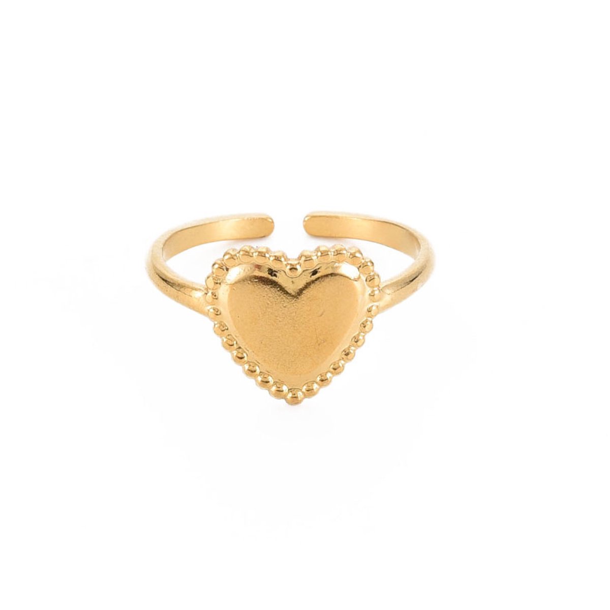 LOUIZ Hartjes Ring Dotted Love - Verstelbare hartjes Ring - Liefdes Cadeau - Ring met Hartjes - Goudkleurig Stainless Steel - Nikkelvrij en Waterproof