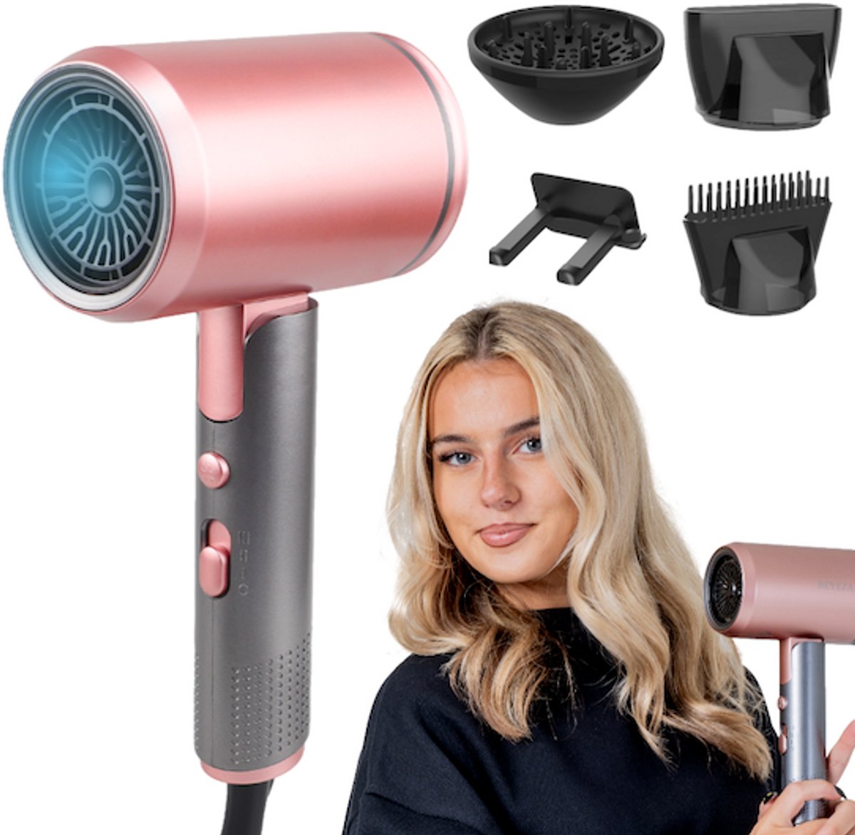 Beyeza Föhn met diffuser - Krullen - Haardroger met Borstel - Beyeza - €34,95