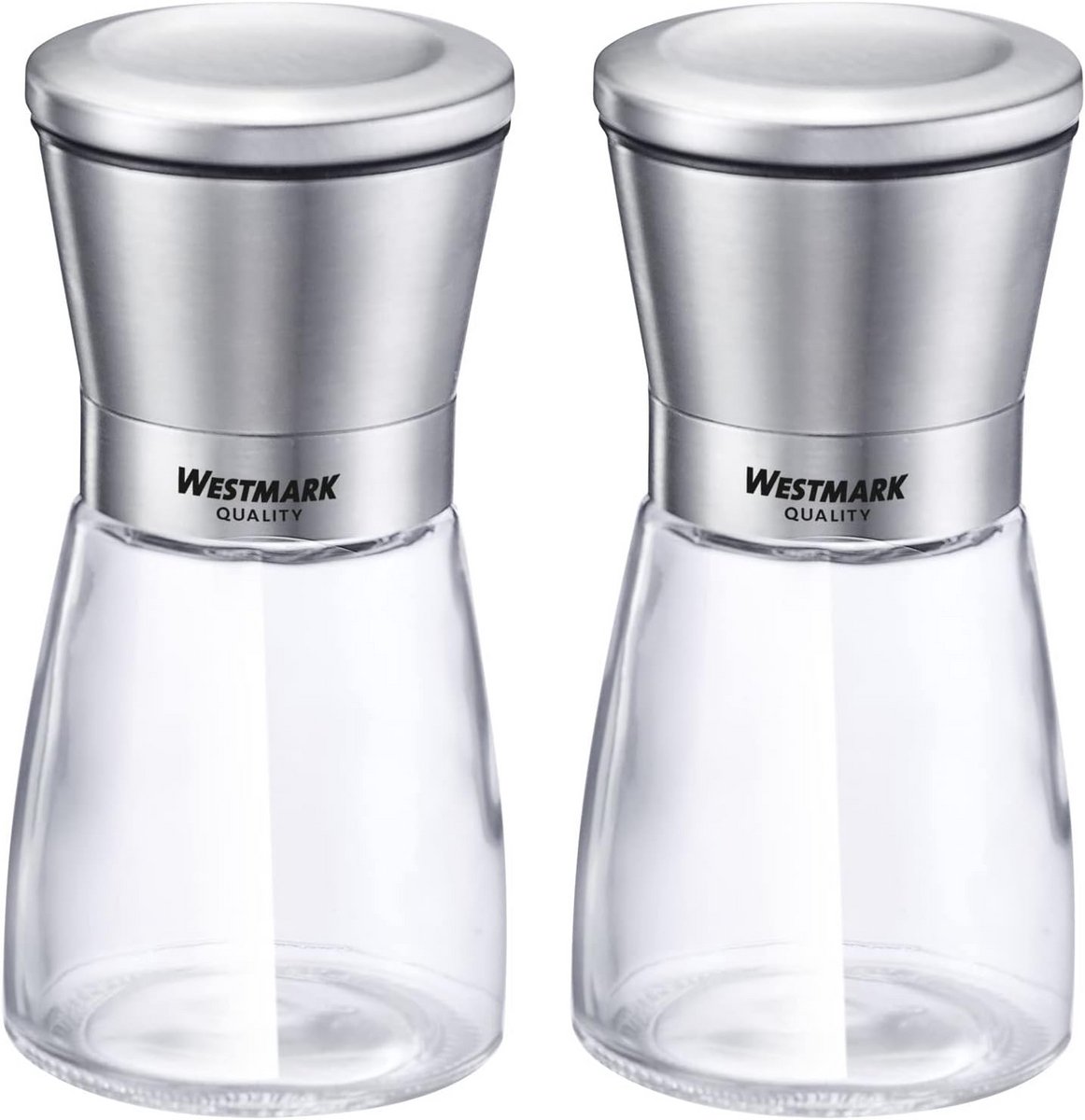 Set van 2 Kruidenmolens RVS en Glas met Keramisch Maalwerk