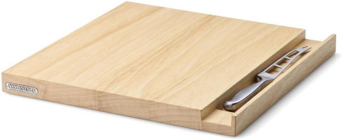 Rubberhouten kaassnijplank inclusief kaasmes 25x25 cm