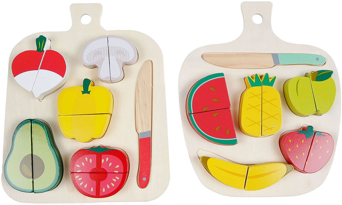 Houten speelgoed snijset fruit FSC 12-delig groen educatief.