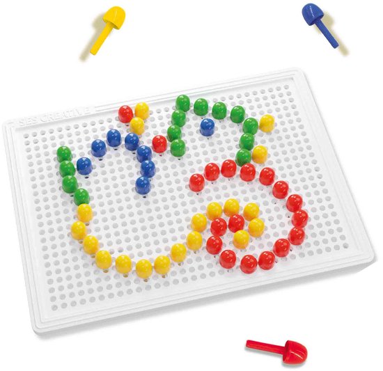 SES - Tableau mosaïque - Montessori - compact - avec 100 épingles colorées en 4 couleurs - réutilisable