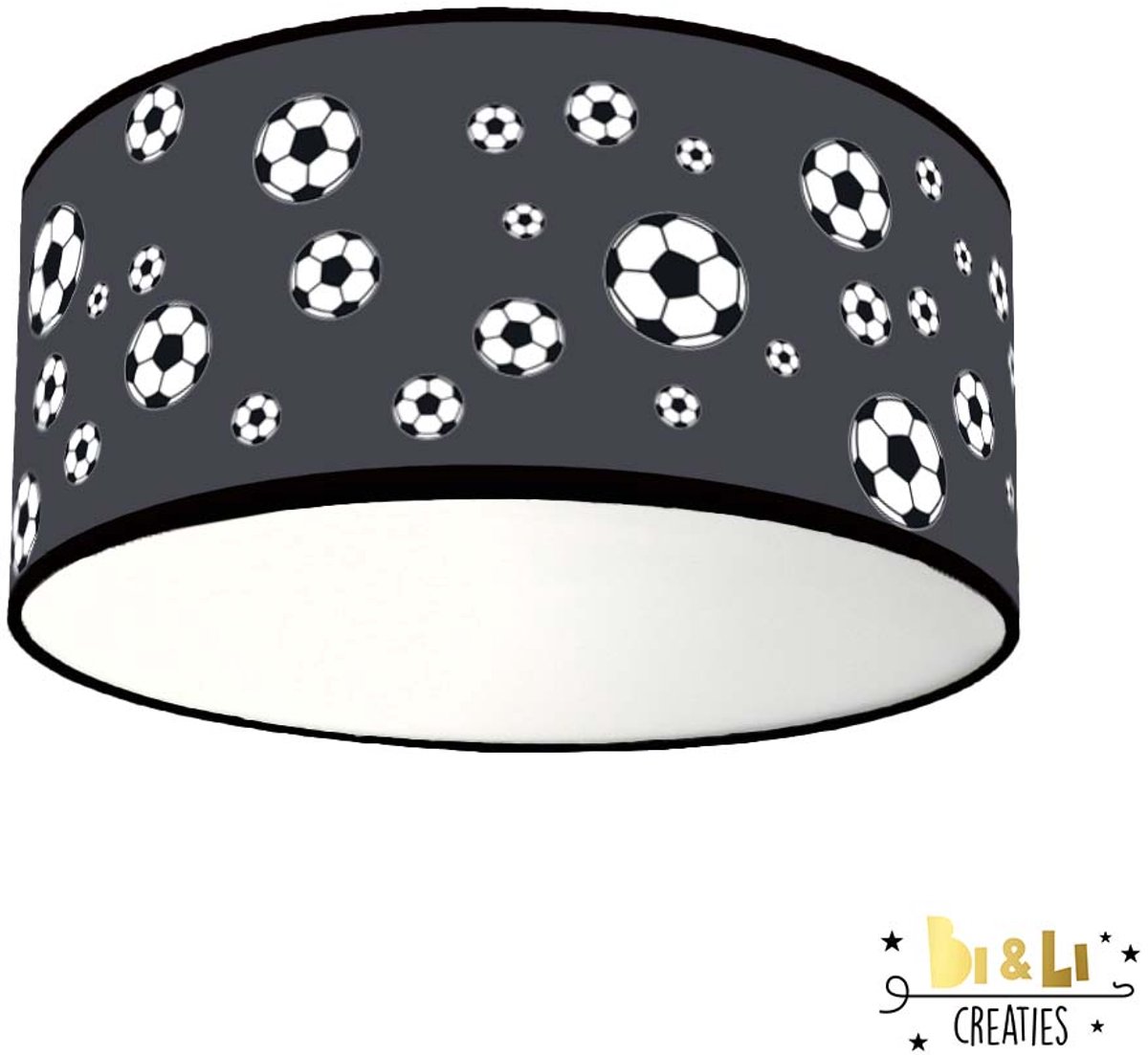Plafondlamp voetbal donkergrijs-sfeerverlichtig-incl diffuser-voetbal-kinderkamer-incl plafondfitting-lamp