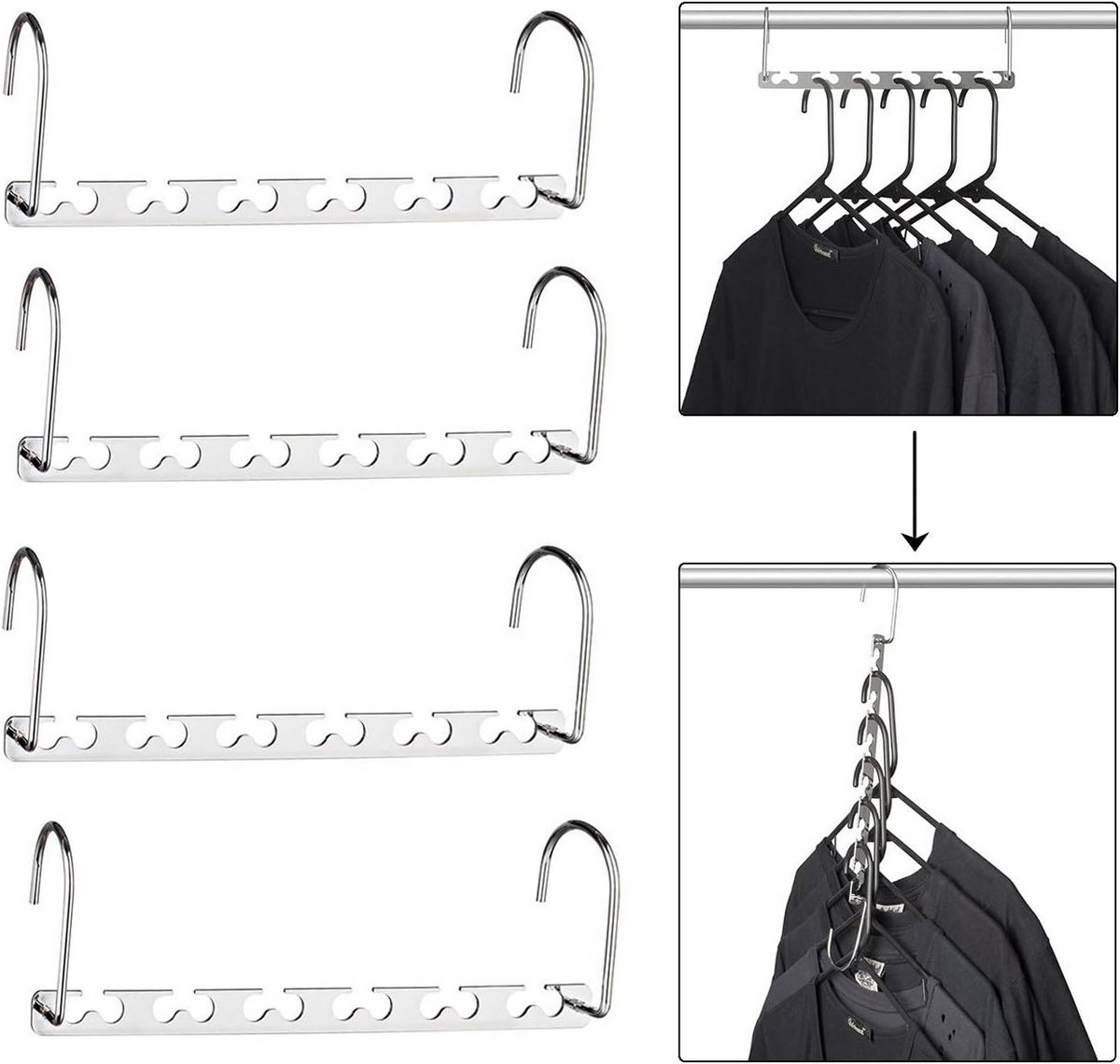 Ruimtebesparende metalen kledingorganizer - 4 stuks
