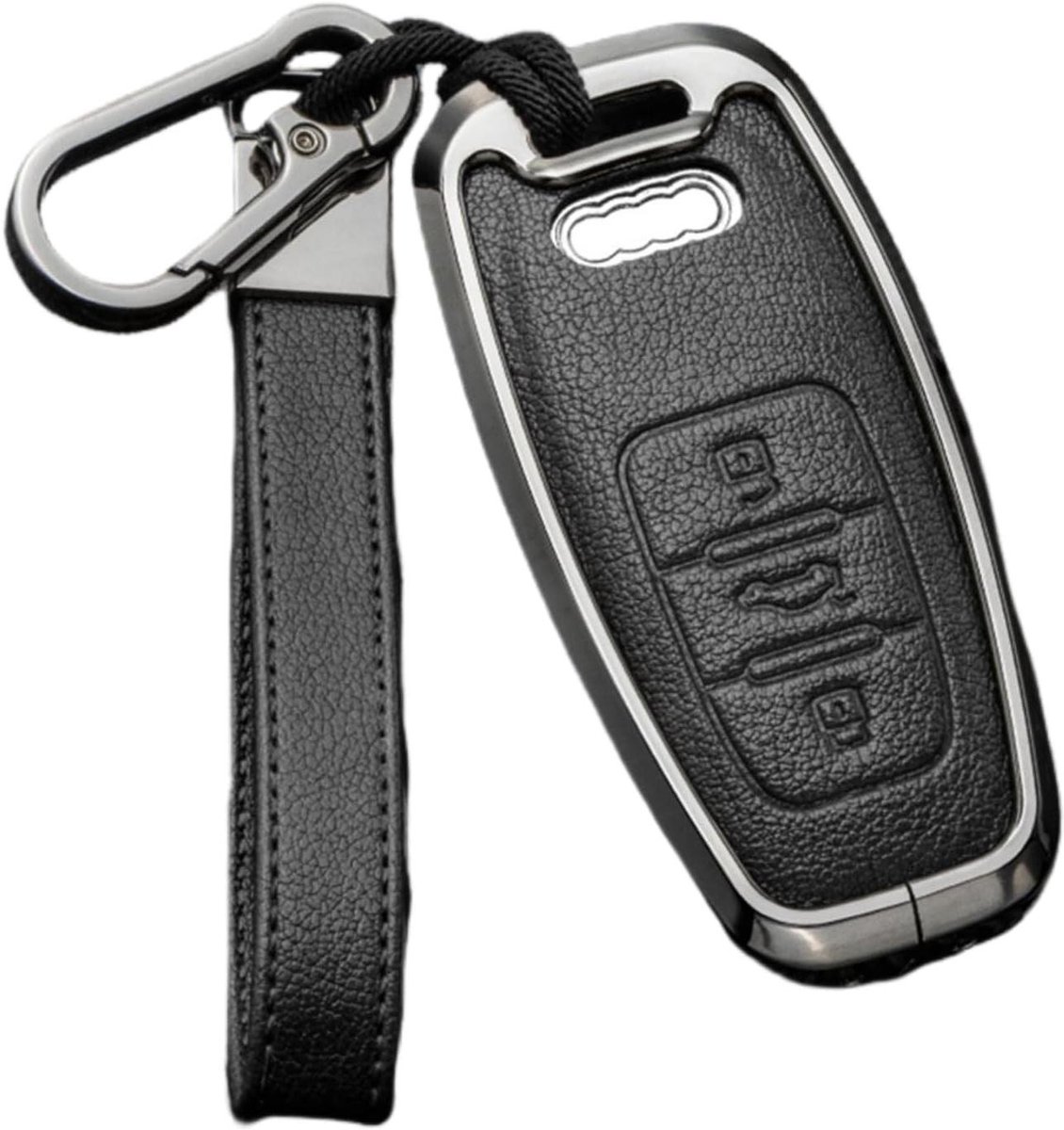 Ronte - Lederen Autosleutelhoes voor Audi A6 A7 A8 E-tron Q5 Q8 C8 D5 - Zwart - Zink Legering - Hoge Kwaliteit