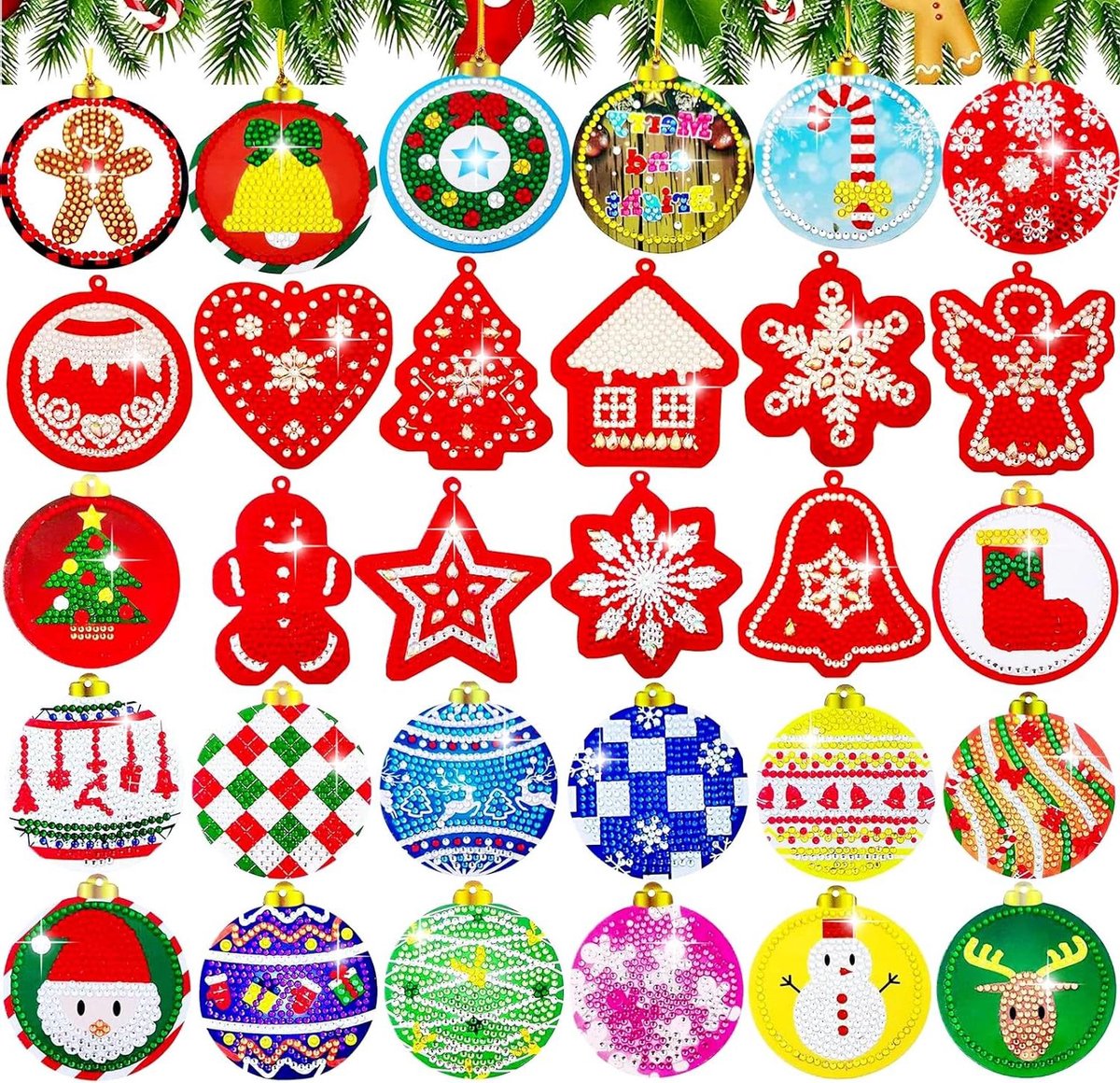 Ronte - Kersthangers Set 30 stuks - 5D Diamond Painting Kit voor Kinderen - DIY Kerst Diamant Schilderij - Cadeau-Idee Kerstmis - Hanger Diamond Painting Kit