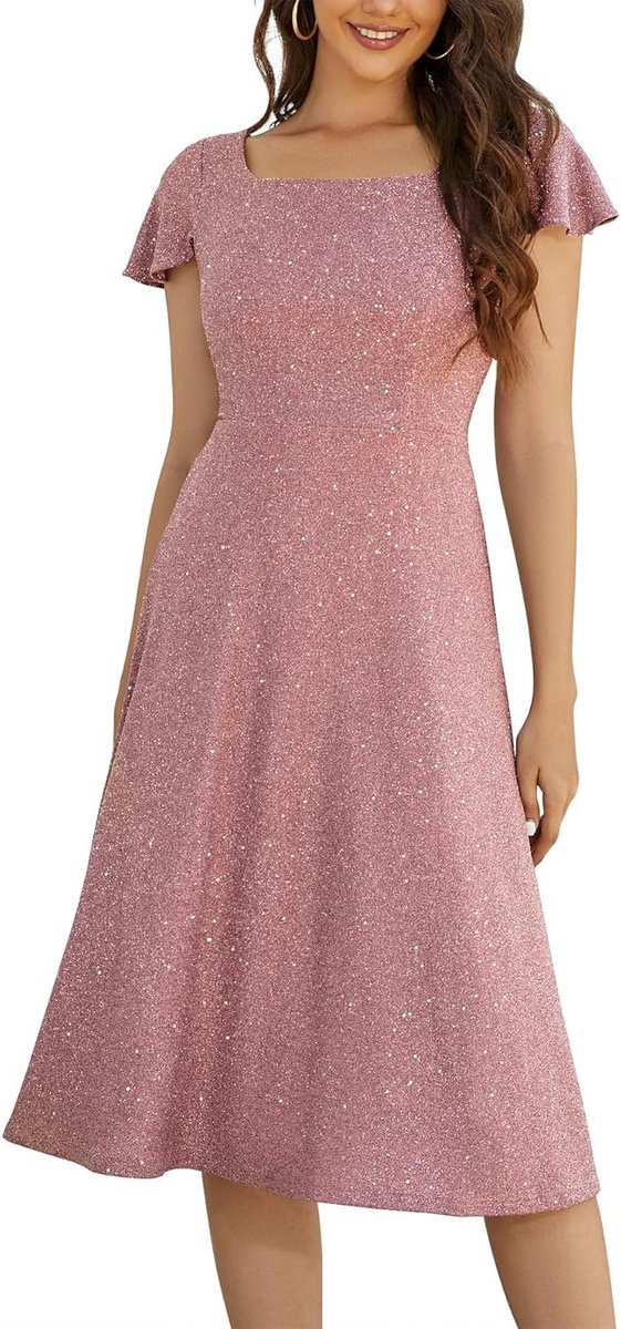 Elegante Glitter Cocktailjurk Dames Met Lange Mouwen voor Feest, Gala of Bruiloft