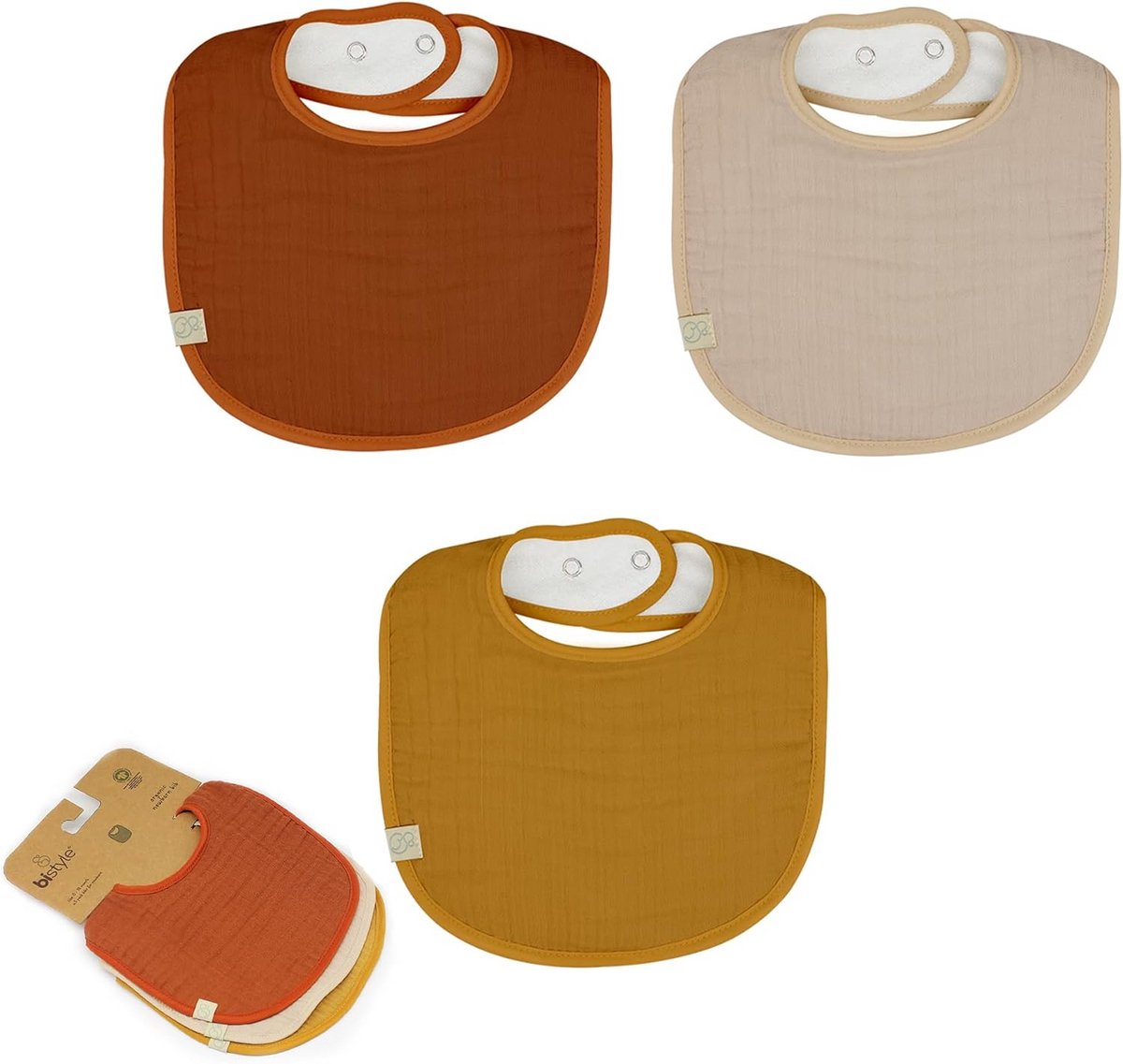 Zachte baby slabbetjes van mousseline in unieke prints | absorberend & aanpasbaar | set van 3 of 6