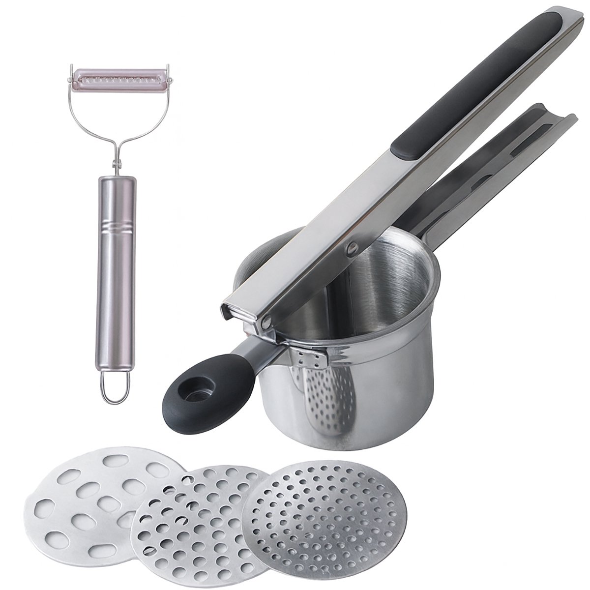 Aardappelstamper Roestvrij Staal - 3 Stuks - Met Dik Handvat Voor Puree Avocado En Bonen 2