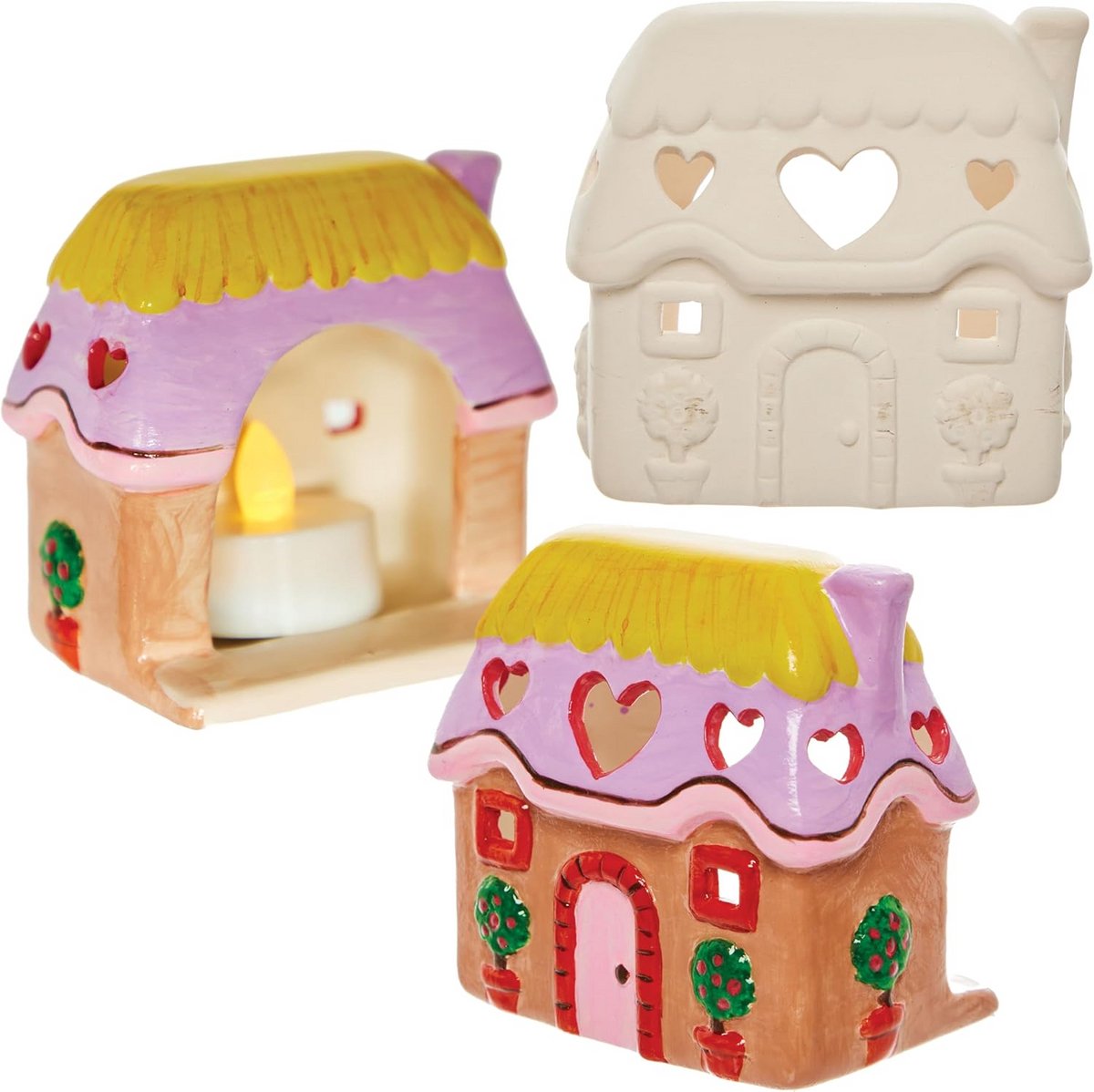 Spring Cottage Theelicht Houders - Set van 2, Ceramic Painting voor Kinderen