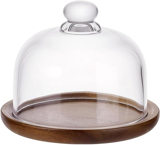 EMH Medium Glazen Display Cover Dome Cloche Met Natuurlijke Beuken Basis Hoogte 31cm