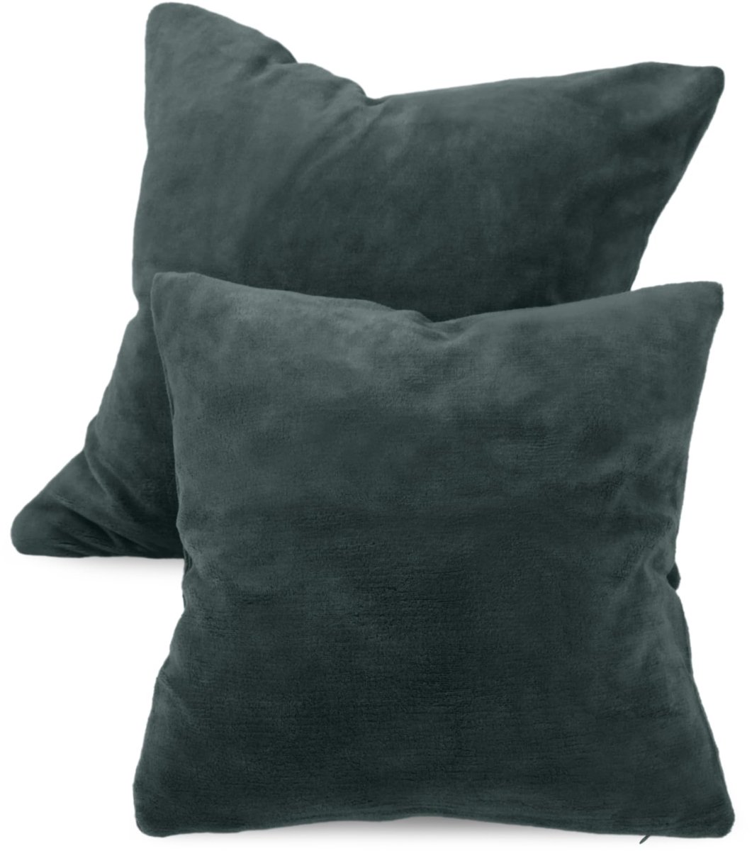 Unyqoos Set van 2 Zachte Fleece Kussenslopen in Antraciet van 50 x 50 cm