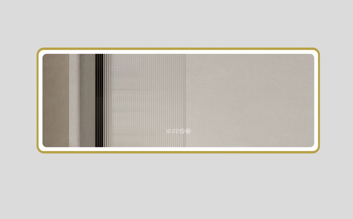 Vips Badkamerspiegel 160 cm - Goud - Rechthoekig- LED Verlichting - Anti-condens - Tijdsaanduiding