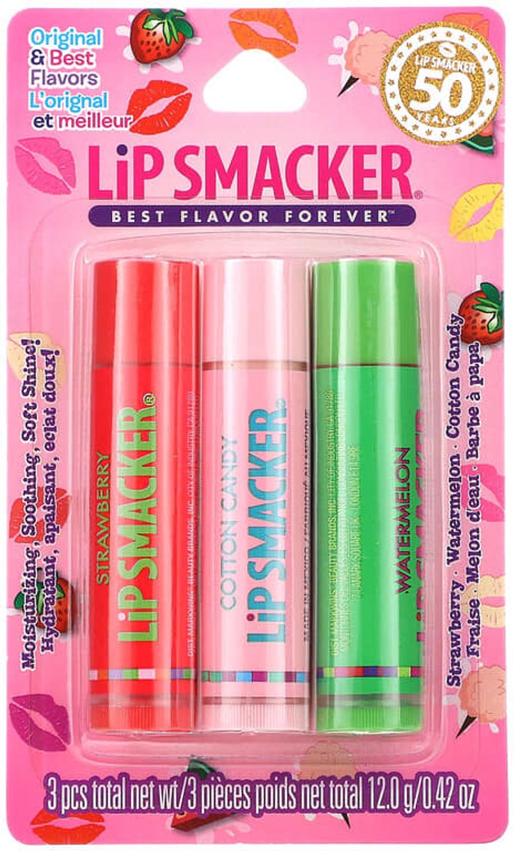 Lip Smacker, Lippenbalsem, beste smaken, 3-pack, elk 4 g