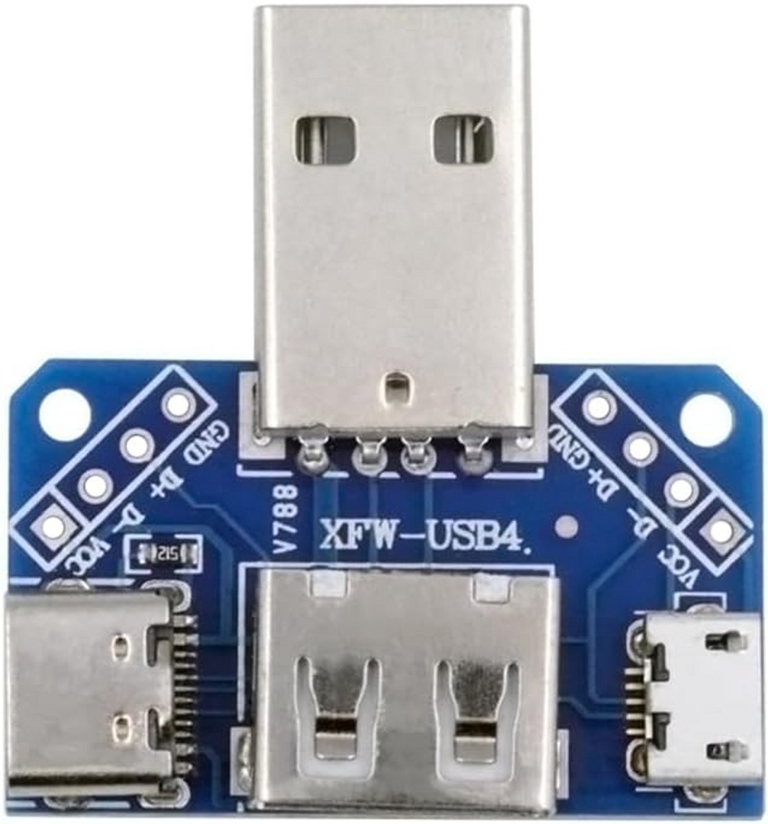 USB 2.0 Drie Poorten Hub Splitter - USB-A naar USB-A, USB-C en Micro USB Adapter