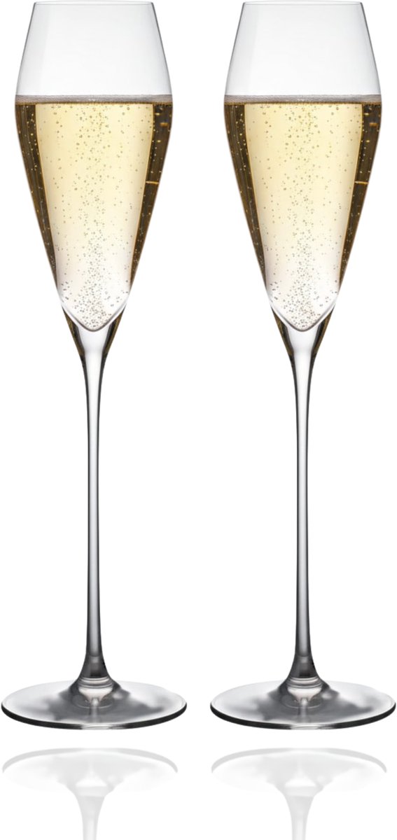 Mémoire® Flûte Diamante Champagneglazen - Grote Handgeblazen Luxe Kristallen Champagneglazen Set van 2 - Stijlvolle Flûtes met Elegant Design en Fijne Rand - Kristalhelder, Duurzaam & Vaatwasser bestendig - Perfect voor Bruiloften & als Cadeau