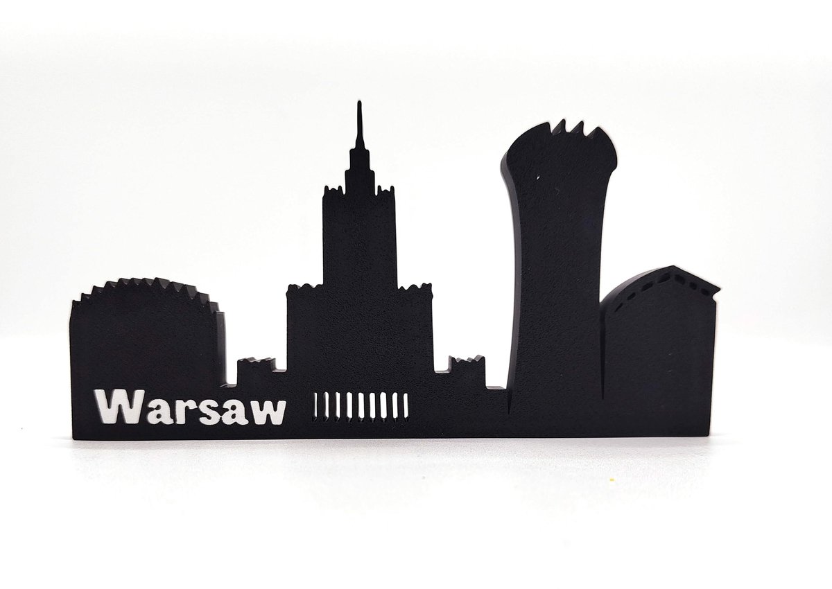 Warschau Skyline Silhouet – Poolse Hoofdstad Decoratie 3D Print Zwart – Reissouvenir uit Polen