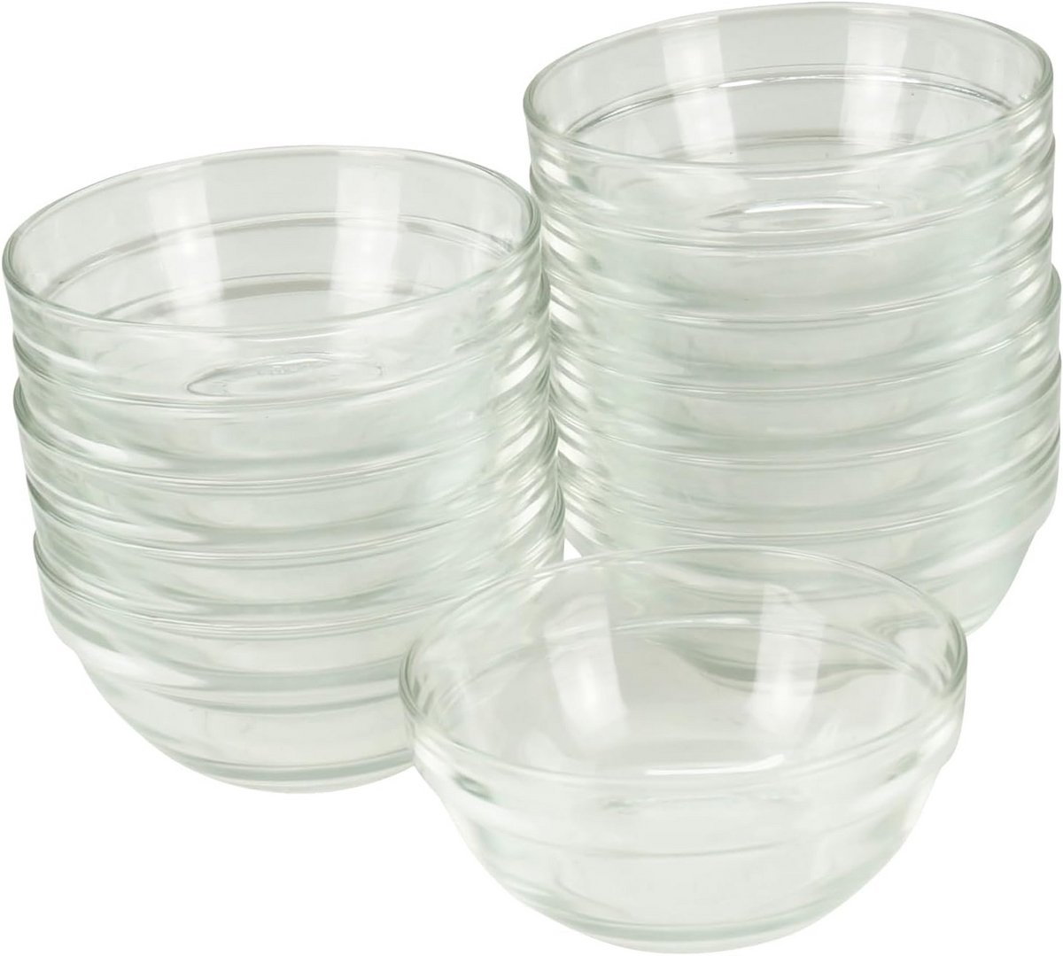 Set van 12 geharde glazen kommen 10 cm - stapelbaar en vaatwasmachinebestendig