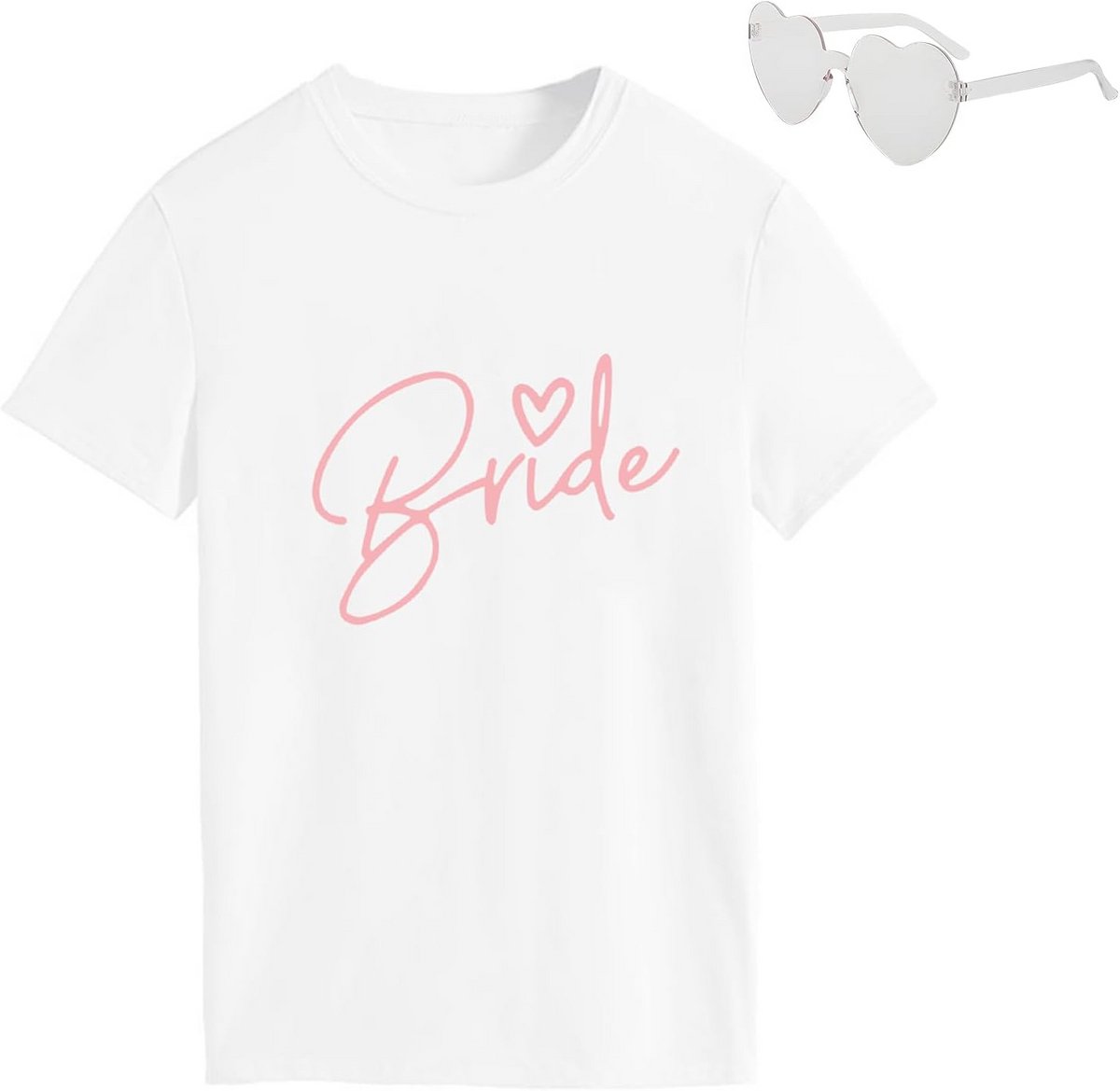 T-shirt JGA Vrouwen met Accessoires - Wit en Roze - Bride to Be Set met Armband, Bril en Tattoo-sticker voor Vrijgezellenfeest