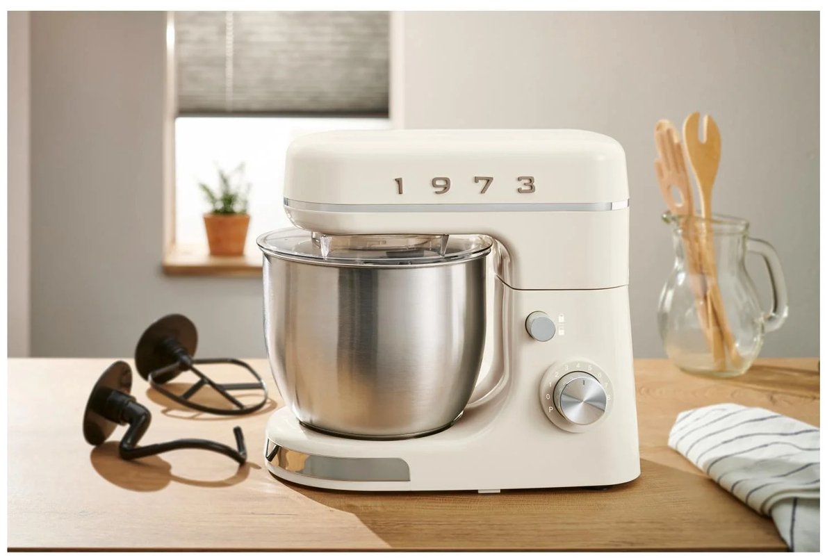 SILVERCREST® Keukenmachine 650 W - Inhoud mengkom: 3,7 L - Snelheden: 8 - Deze retro keukenmachine kan kneden, roeren en mixen - Met een 8-voudige snelheidsregeling met extra pulsfunctie - Krachtige 650 W motor - Grote, afneembare RVS mengkom