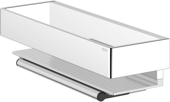 Keuco Douchemand van metaal, zilver en glanzend chroom, met glazen schraper, wit, 9,5 x 30 x 8,2 cm, wandmontage in de douche, doucheplank Edition 11