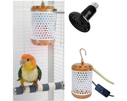 Verwarming voor vogelkooien - Papegaaienverwarming - Oranje - Drukknop - Met 1 50W-lampen - Keramische warmtelamp - Hangende verwarming voor vogelkooien - Houdt huisdieren de hele winter warm