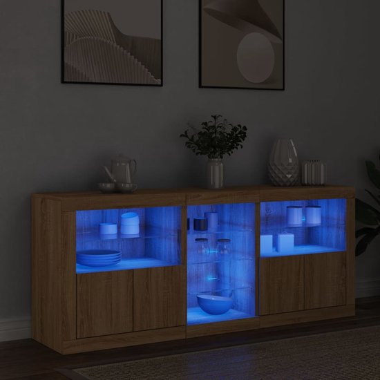 Buffet avec éclairage LED vidaXL 162 x 37 x 67 cm, couleur chêne Sonoma