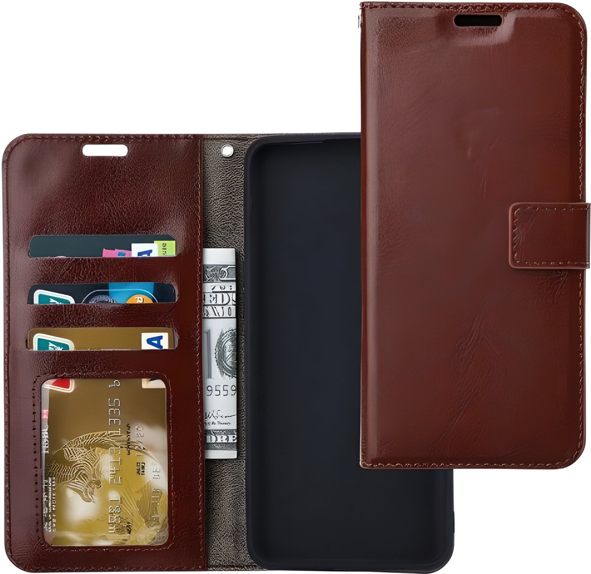 Bookcase Geschikt voor: Motorola Moto E6 Plus - Bruin- portemonnee hoesje - Book Cover