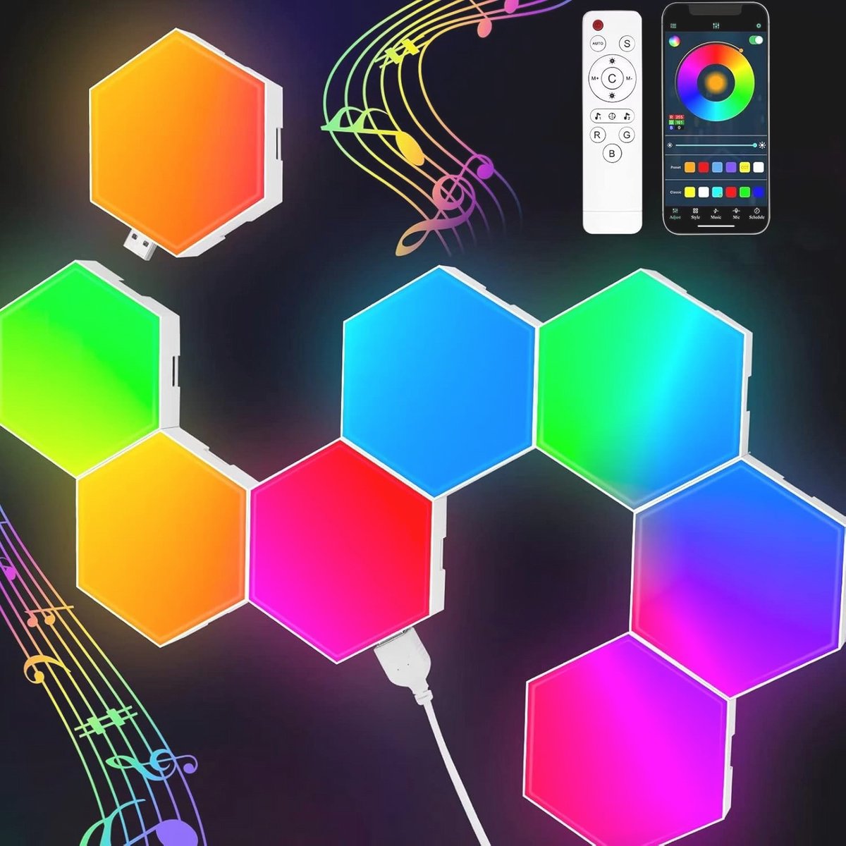 Hexagon RGB Gaminglampen met App en Modulaire Wandpanelen