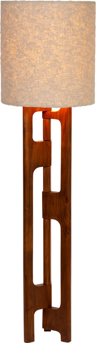 Atmooz Nona Vloerlamp – H 139 cm – Acaciahout – Bouclé lampenkap – E27 fitting – Japandi s