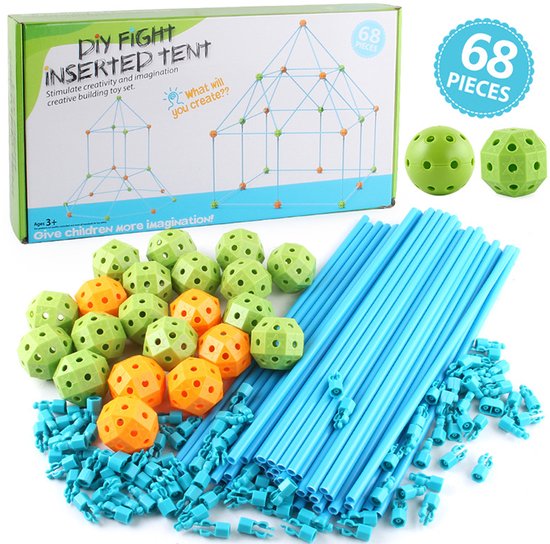 Kiddel Fort Bouwpakket XL speeltent 68-delig – Tent Bouwset voor Kinderen – Creatief Constructiespeelgoed – Bouw je Eigen Hut, Fort, Iglo of Speeltent