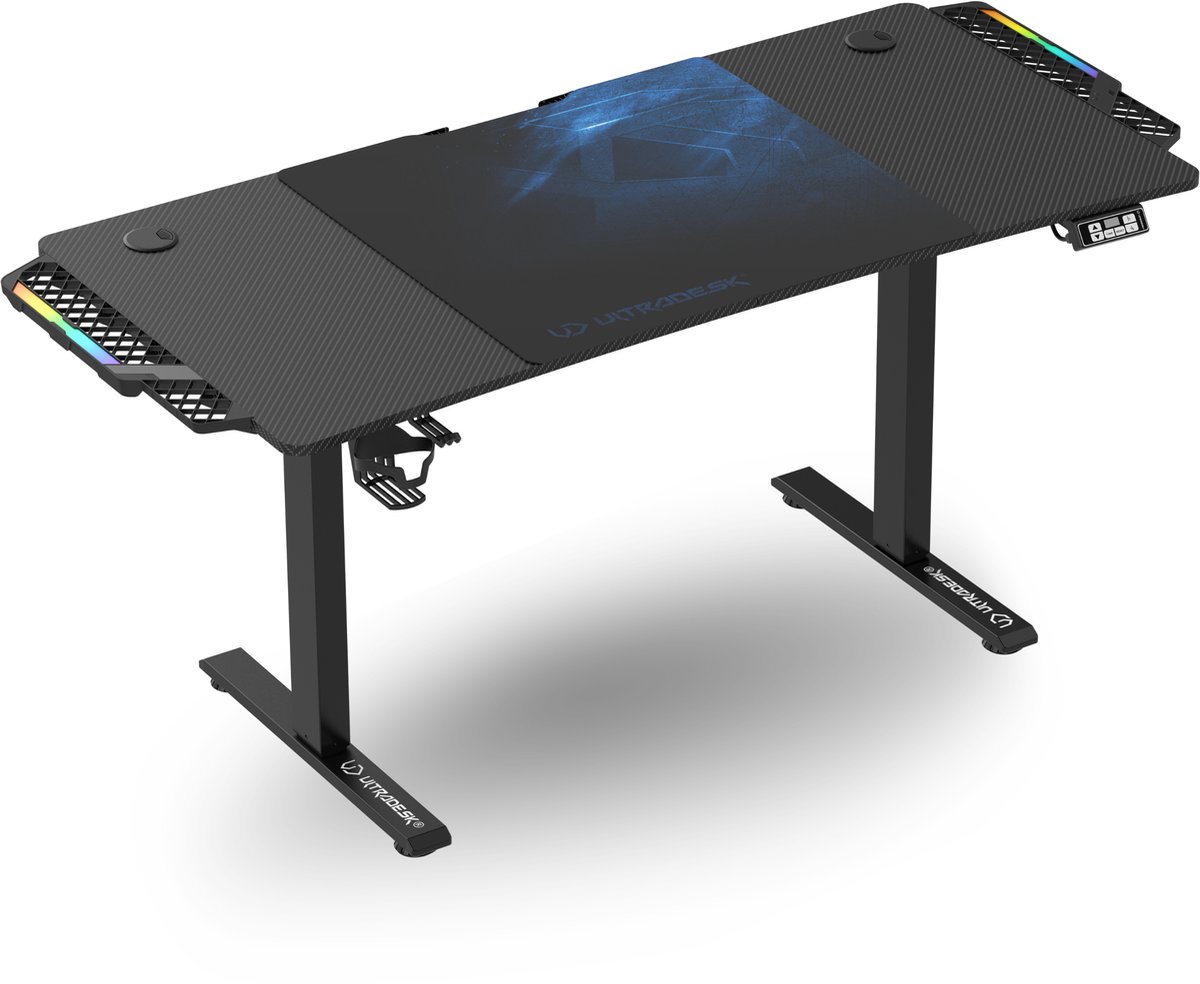 Ultradesk LEVEL V2 LED RGB – Elektrisch Verstelbaar Bureau – Blauw – Voor Gaming, Home Office & Kantoor – Met RGB Verlichting