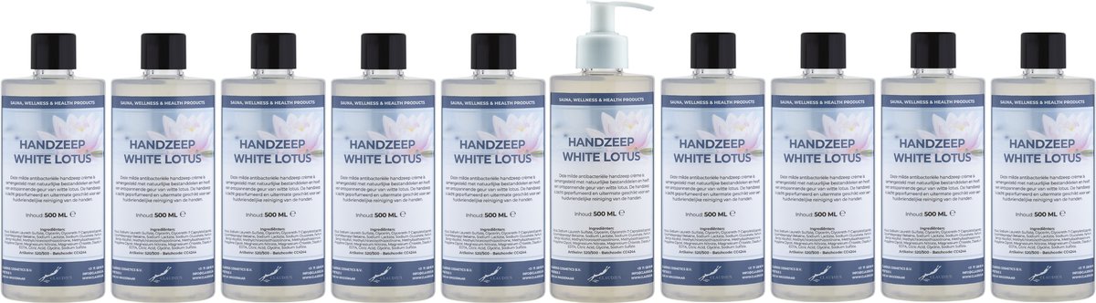 Handzeep White Lotus 500 ml - set van 10 stuks - met gratis pomp - Voordeelverpakking