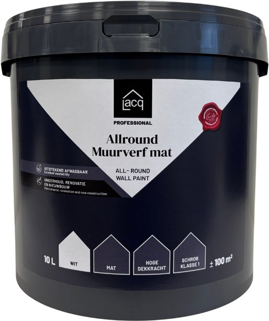 Lacq Allround Muurverf Mat 10L - Wit - Uitstekend reinigbaar - Hoge dekkracht