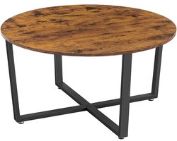 Ronde salontafel multifunctioneel 88x88x47cm, vintage bruin-zwart, metalen frame, duurzaam spaanplaat, eenvoudig te monteren, geschikt voor woonkamer en slaapkamer