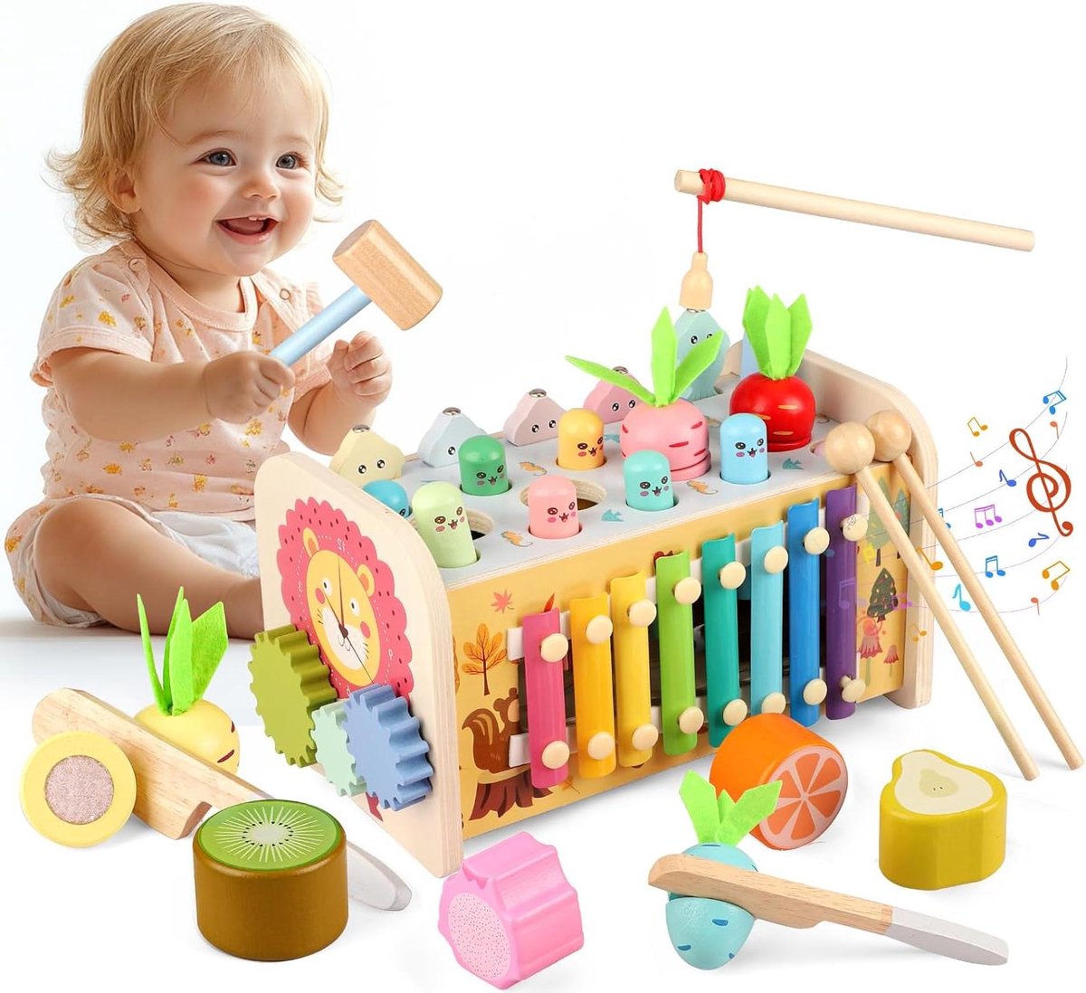 Provento - Montessori babyspeelgoed | 1 jaar | Educatief houten spel | Kinderen 12 maanden 2 3 jaar | Hamerspel Xylofoon Vissen | Activiteit Ontwikkelingsspeelgoed | Cadeau
