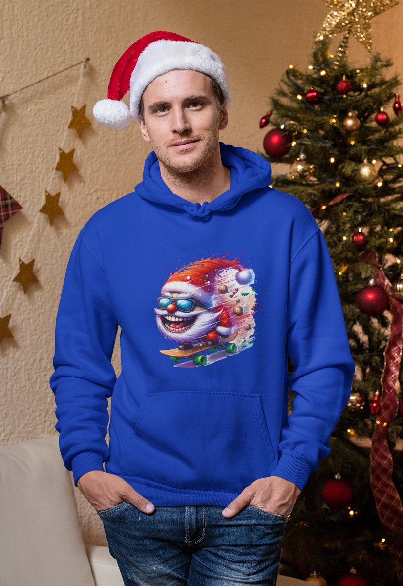 Skater Santa - Kersttrui - Kerst Trui Blauw - Grappig Kersttrui - Maat XL - Limited Edition