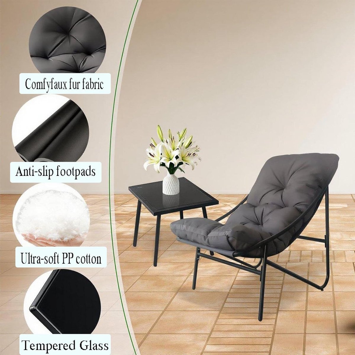 3-Delige Balkonmeubelset met Kussens en Tafel – Comfortabele Loungeset voor Klein Balkon – Weerbestendig Metaal & Oxford – Stoelen 90×69×80 cm – Bruin – Altameubel
