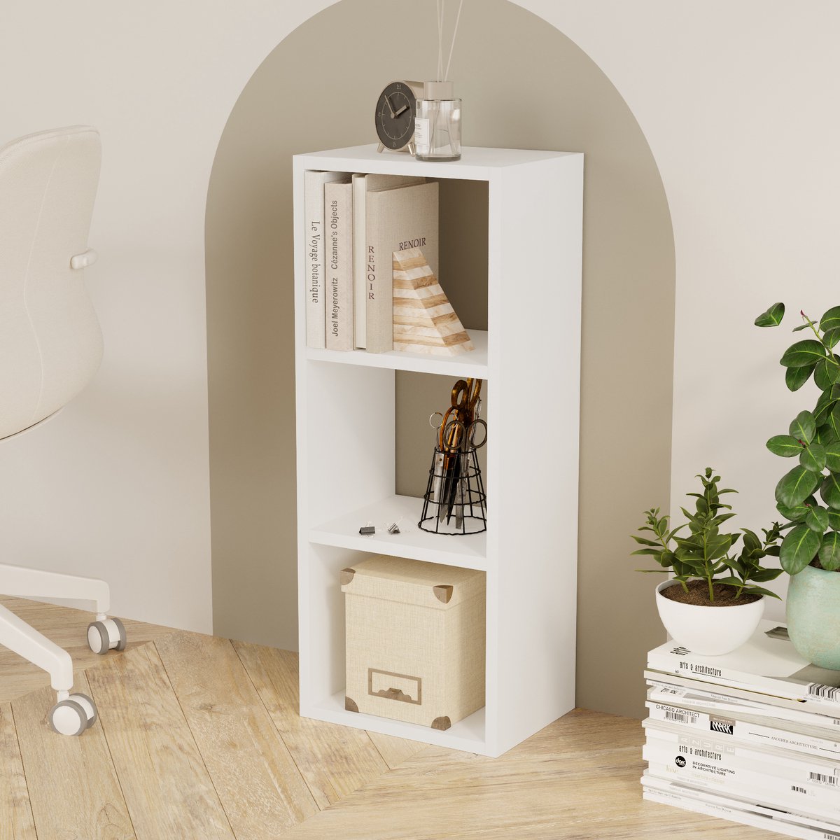 LUNOR® Canaria – Boekenkast - Boekenplank met 3 vakken – Wit – 32.5 x 23.5 x 81 cm (B x D x H)