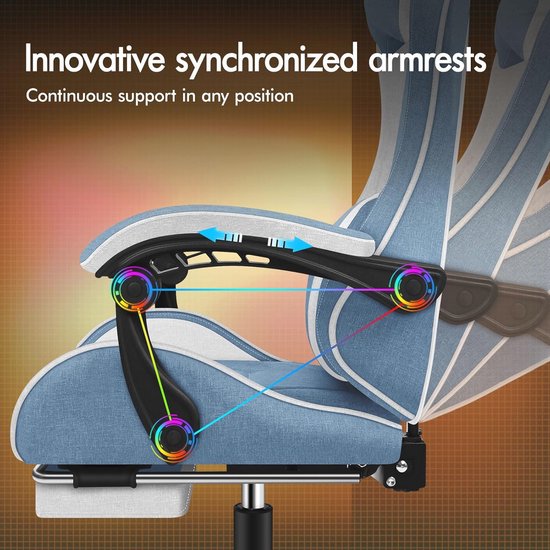 Gamingstoel Met Massage Functie en Ergonomisch Ontwerp, Verstelbare Draaistoel voor Gamers, Blauw — afbeelding 2
