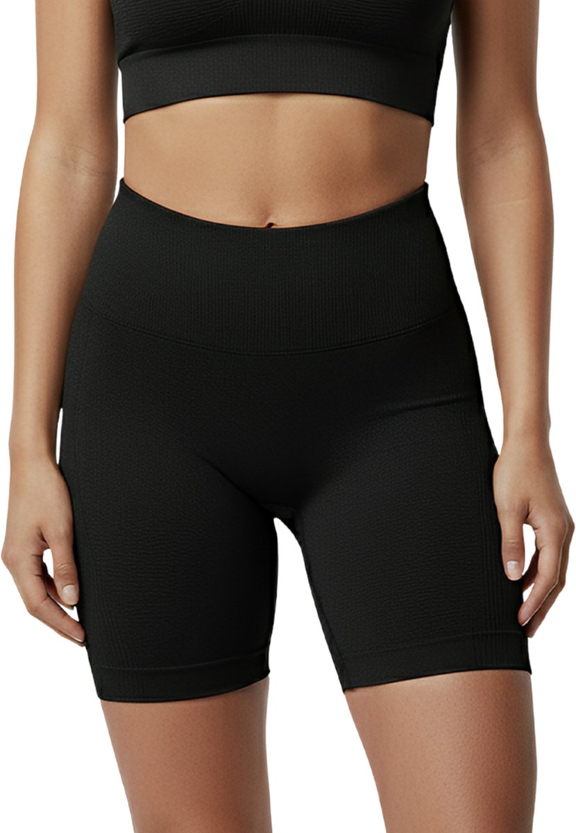 High waist Fitness short - Maat L - Zwart - Sport legging dames kort - Sportbroekje dames - Gym short - sportkelding dames - high waist - scrunch sport broekje - fitness short - gym short - yoga short - sportkleding dames