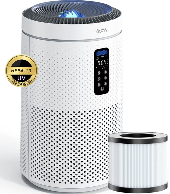 BS Luchtreiniger Pro - Air Purifier 5-laags met UV Desinfectie – HEPA 13 + Koolstoffilter – 400 m³/h 90m² – Werkt tegen allergieën, pollen, geurtjes – Automatisch met Luchtkwaliteit Indicator - Clean Air diffuser